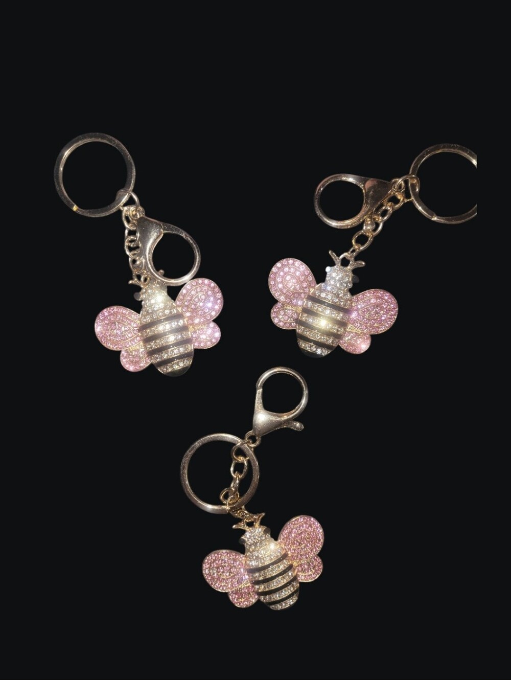 Sparkling Pink Bee Keychain/Bag Charm 3 Pack